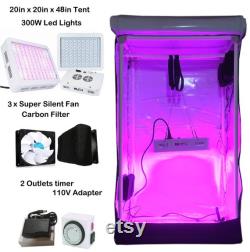 600W Led Grow Lights Reflective Hydroponics GrowBox Tent Kit 24 x16 x48 White