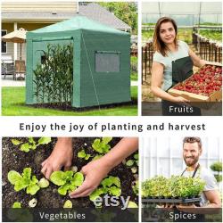 6'x8'x8' Portable Pop-up Walk-in Greenhouse with Roll-up Door 2 Windows Plant Gardening Green House Canopy for Growing Flowers Vegetables