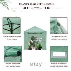 6'x8'x8' Portable Pop-up Walk-in Greenhouse with Roll-up Door 2 Windows Plant Gardening Green House Canopy for Growing Flowers Vegetables