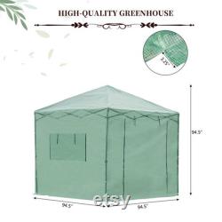 6'x8'x8' Portable Pop-up Walk-in Greenhouse with Roll-up Door 2 Windows Plant Gardening Green House Canopy for Growing Flowers Vegetables