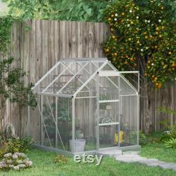 6x6ft Large Walk-In Polycarbonate Greenhouse for Garden with Sliding Door, Adjustable Window, UV Panels, Rain Gutter and Aluminium Frame