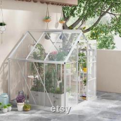 6x6ft Large Walk-In Polycarbonate Greenhouse for Garden with Sliding Door, Adjustable Window, UV Panels, Rain Gutter and Aluminium Frame