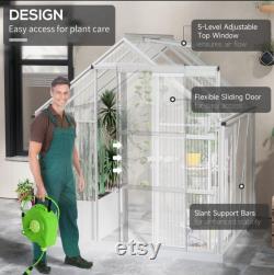 6x6ft Large Walk-In Polycarbonate Greenhouse for Garden with Sliding Door, Adjustable Window, UV Panels, Rain Gutter and Aluminium Frame
