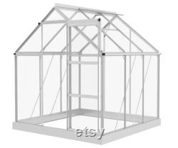6x6ft Large Walk-In Polycarbonate Greenhouse for Garden with Sliding Door, Adjustable Window, UV Panels, Rain Gutter and Aluminium Frame