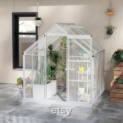6x6ft Large Walk-In Polycarbonate Greenhouse for Garden with Sliding Door, Adjustable Window, UV Panels, Rain Gutter and Aluminium Frame