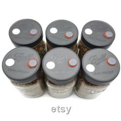 6x Sterilized Rye Grain Jars with Modified Leak-Proof Plastic Lid, Quart Organic Rye Berry Mushroom Grain Substrate