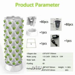 80 Hydroponic Growing System Home Gardening Pots Vertical Hydroponics Tower Set