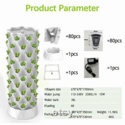 80-Pot Vertical Hydroponics Tower Set, Home Gardening Hydroponic Growing