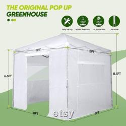 8' x 8' x 8.5' Portable Walk-in Greenhouse and Canopy Tent, Instant Pop-up for Indoor Outdoor, Bonus Dual Use with Included Green Canopy Top