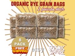 8x Sterilized Grain Spawn Bag, Rye Berry Substrate Grow Bag for Mushroom Cultivation with Injection Port, 2 lbs. Per Bag