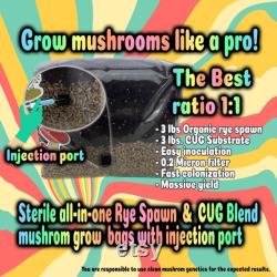 All-In-One Mushroom Grow Bags 4x 6 Lbs. Mushroom Grow Bags 1 1 Ratio Organic Rye Spawn and CVG Substrate All-In-One Mushroom Grow Bags