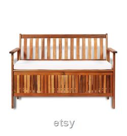 All Weather Outdoor Storage Bench 47.2 Inches Acacia Wood Garden Deck Box with Backrest Cushiond Seat Storage Container