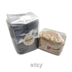Bulk Mushroom Substrate includes 1x 2.5 lb. Sterilized Rye Grain Bags with RTV SHIP, 1x 5 lb. Pasteurized CVG