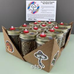 Complete Monotub Grow Kit (Double) 12x Sterile Rye Grain Spawn Jars (250 ml Each) and 4x Sterile CVG Substrate Bags (2 Pounds Each)
