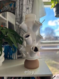 Countertop Hydroponic Planter Tower Indoor Vertical Garden 3D Printed Biodegradable Plastic DIY Stackable Design Easy Assembly