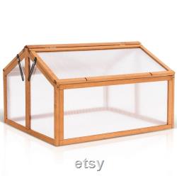 Double Box Wooden Greenhouse Cold Frame Raised Plants Bed Protection