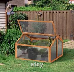 Double Box Wooden Greenhouse Cold Frame Raised Plants Bed Protection