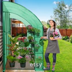 EAGLE PEAK 10' x 5 x 7 Outdoor Lean to Walk-in Greenhouse with Shelf, Gardening Wall Mounted Green House with Roll-up Zipper Entry Doors