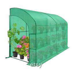 EAGLE PEAK 10' x 5 x 7 Outdoor Lean to Walk-in Greenhouse with Shelf, Gardening Wall Mounted Green House with Roll-up Zipper Entry Doors