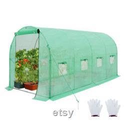 EAGLE PEAK 13'x7'x7' Large Walk-in Tunnel Greenhouse Garden Plant Hot House with Roll-up Zippered Entry Door and 8 Roll-up Side Windows, Green