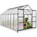 Eagle Peak 14x8x8 Outdoor Walk-in Hobby Greenhouse With Roof Vent And Rain Gutter, Base And Anchor, Polycarbonate Aluminum Green House, Gray