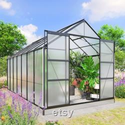 EAGLE PEAK 14x8x8 Outdoor Walk-in Hobby Greenhouse with Roof Vent and Rain Gutter, Base and Anchor, Polycarbonate Aluminum Green House, Gray