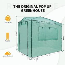 EAGLE PEAK 2.5m x1.8m Portable Walk-in Greenhouse Instant Pop-up Indoor Outdoor Gardening Gazebo with Roll-Up Zipper Entry Doors and Windows