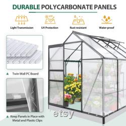 EAGLE PEAK 6x8x7 Outdoor Walk-in Hobby Greenhouse with Roof Vent and Rain Gutter, Base and Anchor, Polycarbonate Aluminum Green House