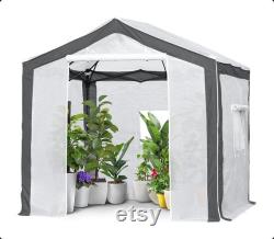 EAGLE PEAK 8 ' x 8 ' Portable Walk-in Greenhouse with Roll-up Zipper Entry Door and 3 Large Roll-Up Screen Windows, White