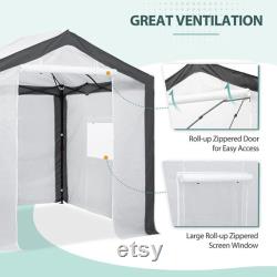 EAGLE PEAK 8 ' x 8 ' Portable Walk-in Greenhouse with Roll-up Zipper Entry Door and 3 Large Roll-Up Screen Windows, White