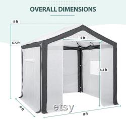 EAGLE PEAK 8 ' x 8 ' Portable Walk-in Greenhouse with Roll-up Zipper Entry Door and 3 Large Roll-Up Screen Windows, White