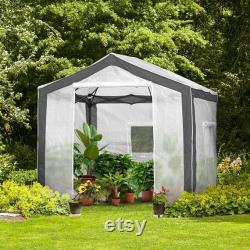 EAGLE PEAK 8 ' x 8 ' Portable Walk-in Greenhouse with Roll-up Zipper Entry Door and 3 Large Roll-Up Screen Windows, White
