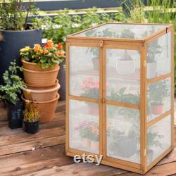 EAGLE PEAK Garden Cold Frame Greenhouse with Adjustable Shelves,30.1x22.0x43.3in,Wood Frame with PC Windows and Vented Roof, Natural