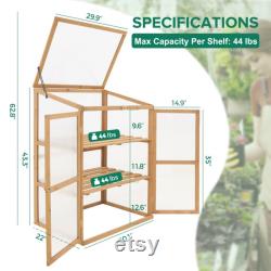 EAGLE PEAK Garden Cold Frame Greenhouse with Adjustable Shelves,30.1x22.0x43.3in,Wood Frame with PC Windows and Vented Roof, Natural