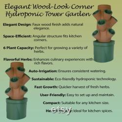 Elegant Wood-Look Corner Hydroponic Tower Garden Indoor Vertical Planter for Fresh Herbs and Vegetables