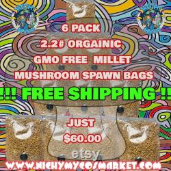 FREE SHIPPING 6 pack 2.25 LB Organic Steralized Millet Mushroom Grow Bags