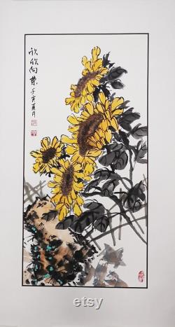 Freihand-Sonnenblumen-Dekorationsmalerei, handgemalte Pinselmalerei