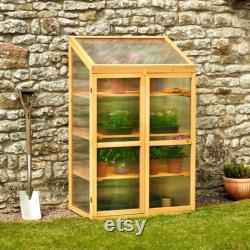 Garden Grow 3 Tier Polycarbonate Wooden Cold Frame Greenhouse Outdoor Shelter
