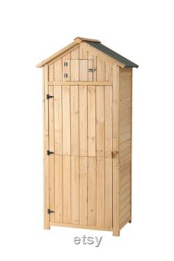 Garden Storage Shed Outdoor Wooden Tool Storage Cabinet Arrow Tool Shed Organizer Fir Wood Lockers for Home, Lawn, Yard