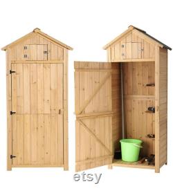 Garden Storage Shed Outdoor Wooden Tool Storage Cabinet Arrow Tool Shed Organizer Fir Wood Lockers for Home, Lawn, Yard