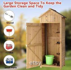 Garden Storage Shed Outdoor Wooden Tool Storage Cabinet Arrow Tool Shed Organizer Fir Wood Lockers for Home, Lawn, Yard