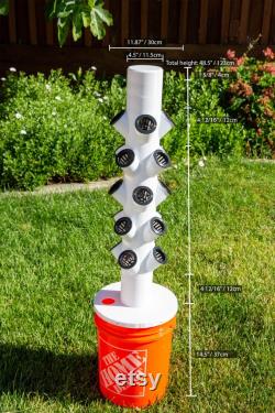 Gray 20 cups Hydroponic tower . Growing system for 20 cups four-way cup modules. Complete hydroponic tower, 3D printed from PETG in gray.