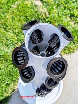 Gray 20 cups Hydroponic tower . Growing system for 20 cups four-way cup modules. Complete hydroponic tower, 3D printed from PETG in gray.