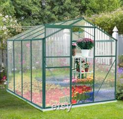 Greenhouse Polycarbonate Outdoor Garden Greenhouse Walk-in Portable 8'(L) x6'(W) x6.6'(H) Adjustable Roof Hot House