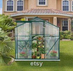 Greenhouse Polycarbonate Outdoor Garden Greenhouse Walk-in Portable 8'(L) x6'(W) x6.6'(H) Adjustable Roof Hot House