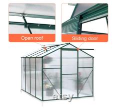 Greenhouse Polycarbonate Outdoor Garden Greenhouse Walk-in Portable 8'(L) x6'(W) x6.6'(H) Adjustable Roof Hot House