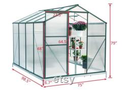 Greenhouse Polycarbonate Outdoor Garden Greenhouse Walk-in Portable 8'(L) x6'(W) x6.6'(H) Adjustable Roof Hot House