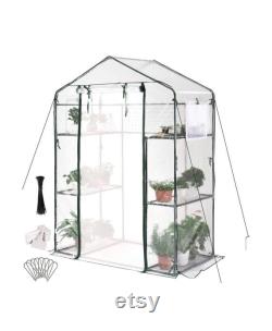 Greenhouse Screen Door 2 Windows 3 Tiers 6 Shelves 56 W x 29 D x 77 H Portable Plant Garden Green House (Clear)