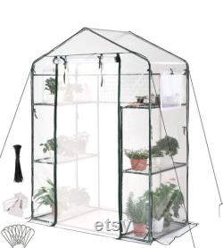 Greenhouse Screen Door 2 Windows 3 Tiers 6 Shelves 56 W x 29 D x 77 H Portable Plant Garden Green House (Clear)