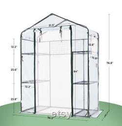 Greenhouse Screen Door 2 Windows 3 Tiers 6 Shelves 56 W x 29 D x 77 H Portable Plant Garden Green House (Clear)